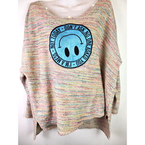 Attic Salt "I'm A Mess" Happy Face Pullover Long Sleeve Sweater XXL Prozac Y2K